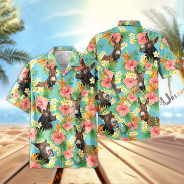 Uni Donkey Tropical Plants Leaves 3D Hawaiian Shirt