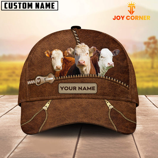 Uni Hereford Cattle Zipper Pattern Customized Name Cap