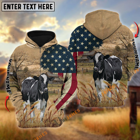 Uni Holstein US Flag Customized Name 3D Hoodie