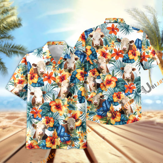 Unique Hereford Colorful Summer Flowers and Leaves Hawaiian Shirt