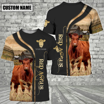 Uni Customized Name Name Red Angus On The Farm 3D T - Shirt 2023