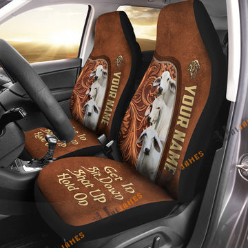 Uni Brahman Personalized Name Farming Life Leather Pattern Car Seat Covers Universal Fit (2Pcs)