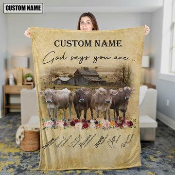 God Says You Are - Uni Personalized Name Brown Swiss Blanket