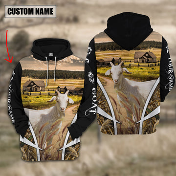 Uni Goat Custom Name Meadow Pattern Black Hoodie