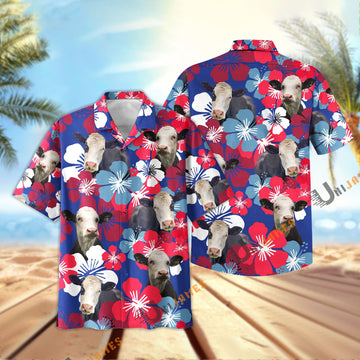 Unique Black Baldy Flower Blue Red 3D Hawaiian Shirt