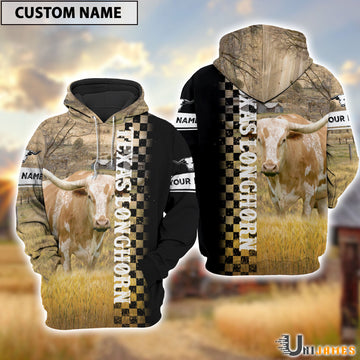 Uni Personalized Name Texas Longhorn Day & Night On The Farm 3D Hoodie