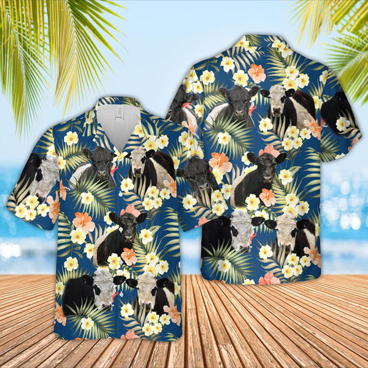Unique Belted Galloway Summer Blue Floral 3D Hawaiian Shirt