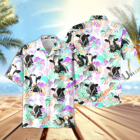 Unique Holstein Purple Tropical Pattern Hawaiian Shirt