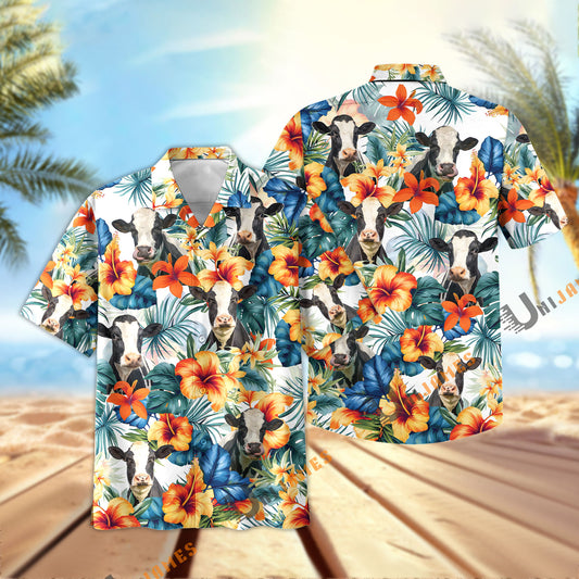 Unique Holstein Colorful Summer Flowers and Leaves Hawaiian Shirt