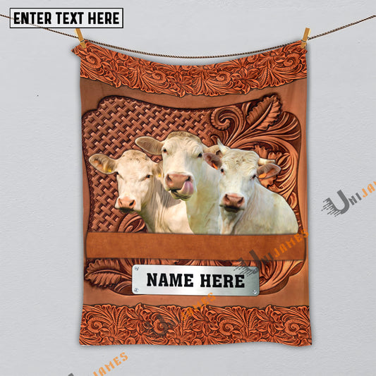 Uni Charolais Cattle Farming Life Personalized Name Blanket