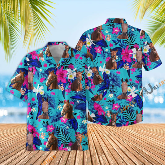 Uni Horse Cool Flower Color Hawaiian Shirt
