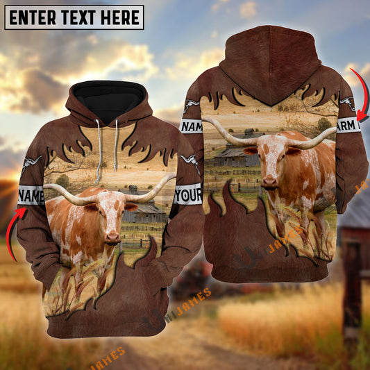 Uni Texas Longhorn Brown Hair Pattern Personalized Name 3D Hoodie