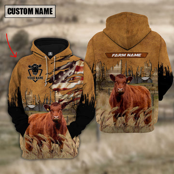 Uni Red Angus Custom Name US FLAG Pattern Hoodie