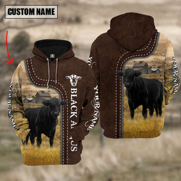 Uni Black Angus Farming Leather Pattern Personalized 3D Hoodie