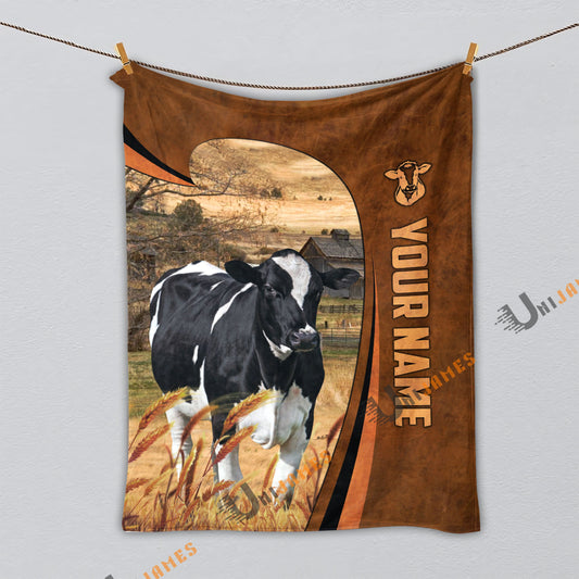 Uni Personalized Name Holstein Premium Brown Pattern 3D Blanket