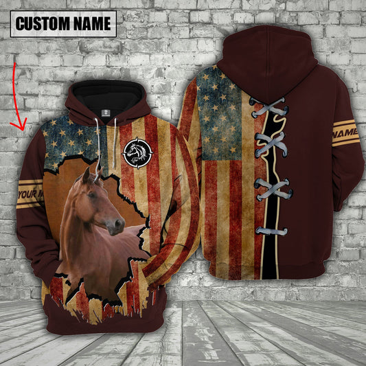 Uni Horse US Flag Retro Personalized 3D Hoodie