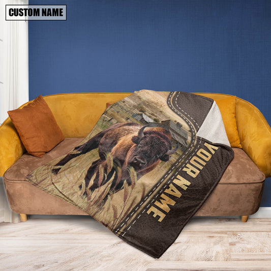 Uni Personalized Name Bison Brown Leather Pattern Blanket