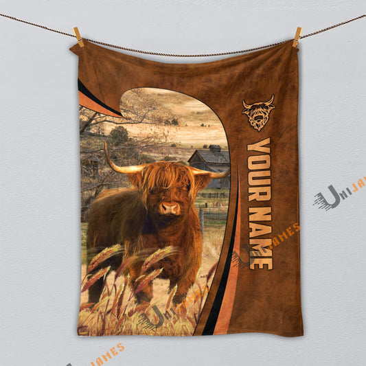 Uni Personalized Name Highland Premium Brown Pattern 3D Blanket