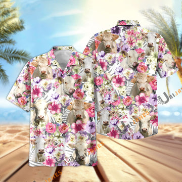 Unique Charolais Seamless Floral Pattern 3D Hawaiian Shirt