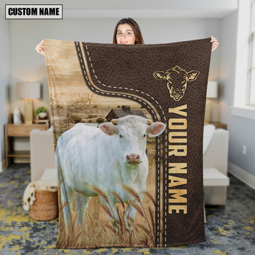 Uni Personalized Name Charolais Leather Pattern Blanket