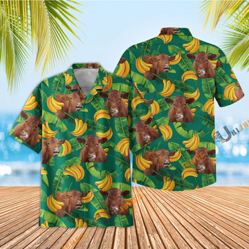 Uni Red Angus Banana Green Summer Hawaiian Shirt