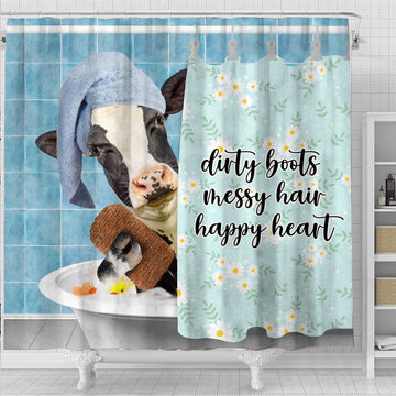 Uni Holstein Dirty Boots, Messy Hair, Happy Heart  3D Shower Curtain