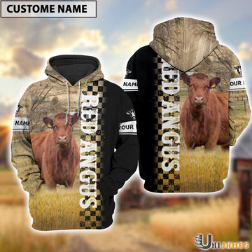 Uni Personalized Name Red Angus Day & Night On The Farm 3D Hoodie