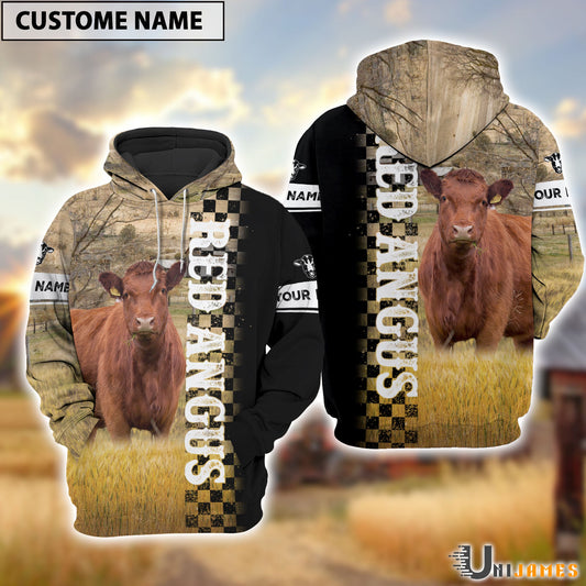 Uni Personalized Name Red Angus Day & Night On The Farm 3D Hoodie