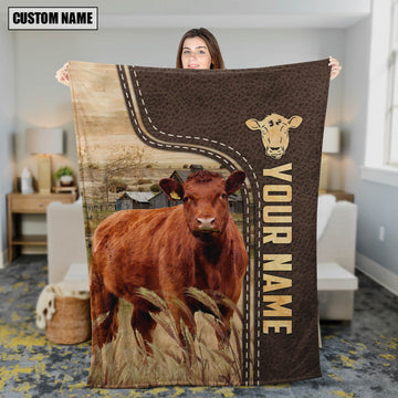 Uni Personalized Name Red Angus Leather Pattern Blanket