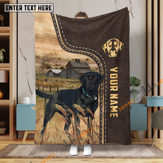 Uni Personalized Name Black Labrador Leather Pattern Blanket
