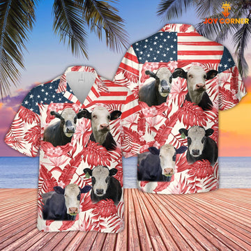 Unique Black Baldy Red Floral US Flag 3D Hawaiian Shirt