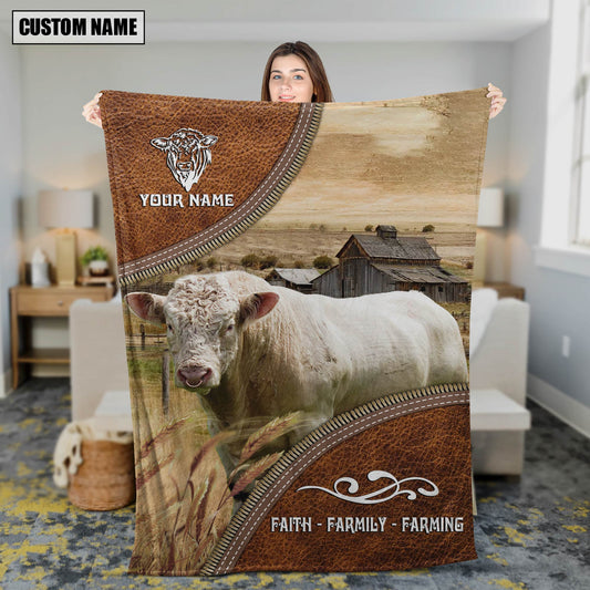 Uni Personalized Name Charolais Bull Faith Family Farming Blanket