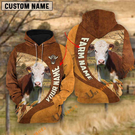 Unijames Hereford Farming Life Personalized Name 3D Hoodie