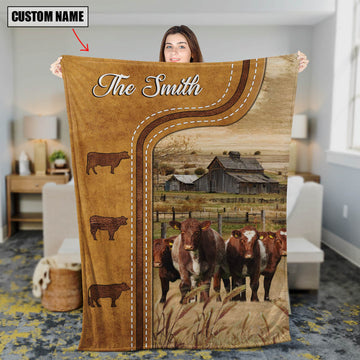 Uni Personalized Shorthorn Cattle In Field Farmhouse Blanket