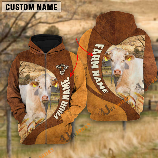 Unijames Charolais Farming Life Personalized Name 3D Hoodie