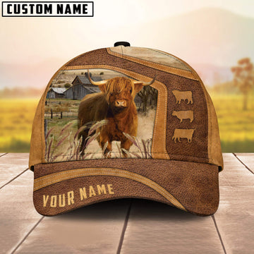 Uni Highland Cattle On The Farm Custom Name Cap