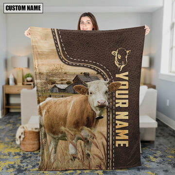 Uni Personalized Name Simmental Leather Pattern Blanket