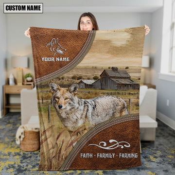 Uni Personalized Name Coyotes Faith Family Farming Blanket