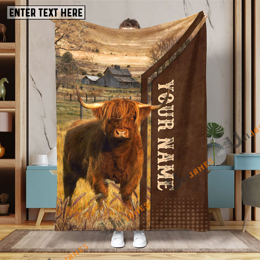 Uni Personalized Name Highland Farming Life Pattern Blanket