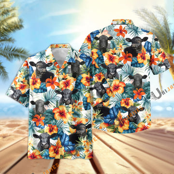 Unique Black Angus Colorful Summer Flowers and Leaves Hawaiian Shirt