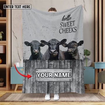 Uni Personalized Name Black Angus Hello Sweet Cheeks Pattern Blanket