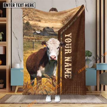 Uni Personalized Name Hereford Farming Life Pattern Blanket