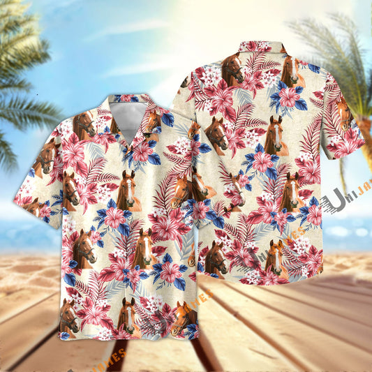 Uni Horse Flowers Cool Summer Pattern Hawaiian Shirt