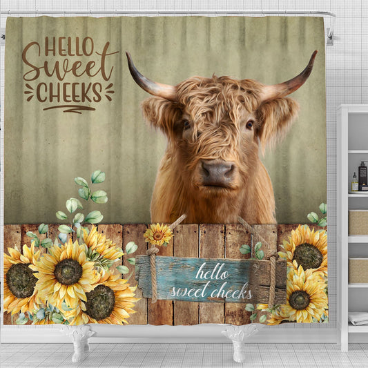 Uni Highland Cattle Hello Sweet Cheeks 3D Shower Curtain