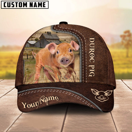 Uni Pig Brownie Customized Name Leather Pattern Cap