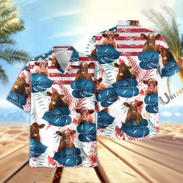 Uni Shorthorn US Flag Flower Hawaiian Shirt