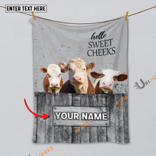 Uni Personalized Name Hereford Hello Sweet Cheeks Pattern Blanket