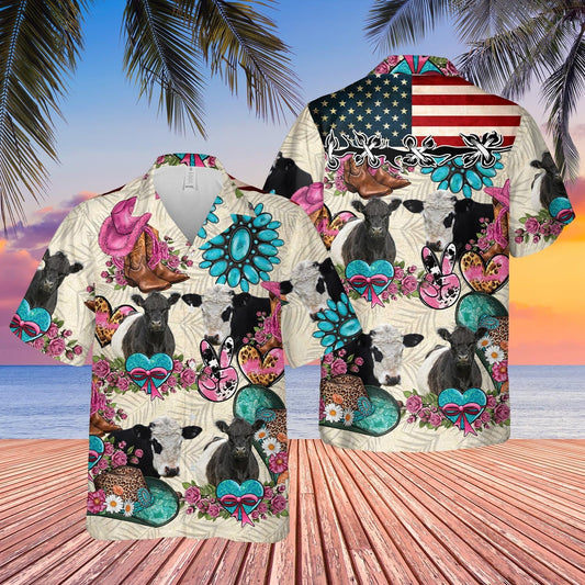 Unique Belted Galloway Happiness Flowers 3D Hawaiian Shirt