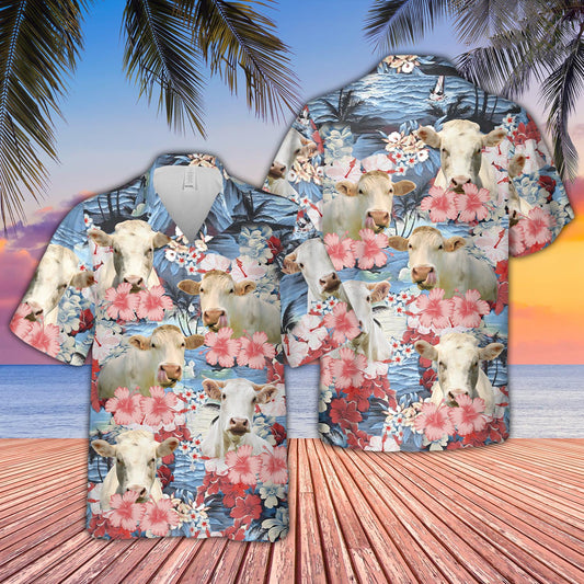 Uni Charolais Flower Farming 3D Hawaiian Shirt