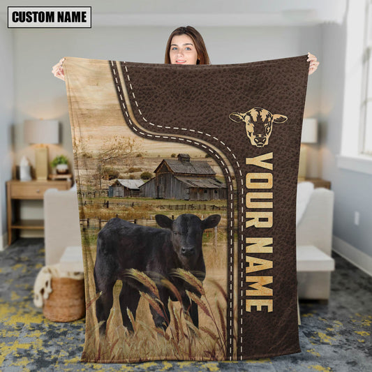 Uni Personalized Name Black Angus 2 Leather Pattern Blanket